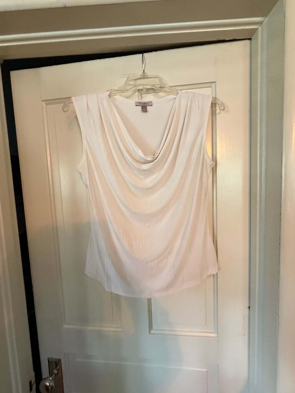 Roz & Ali Women's White Cowl Neck Sleeveless Top Size L